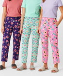 Women's 100% Printed Soft Cotton Night Wear | Track Pant - Pyjama (Pack of 3)