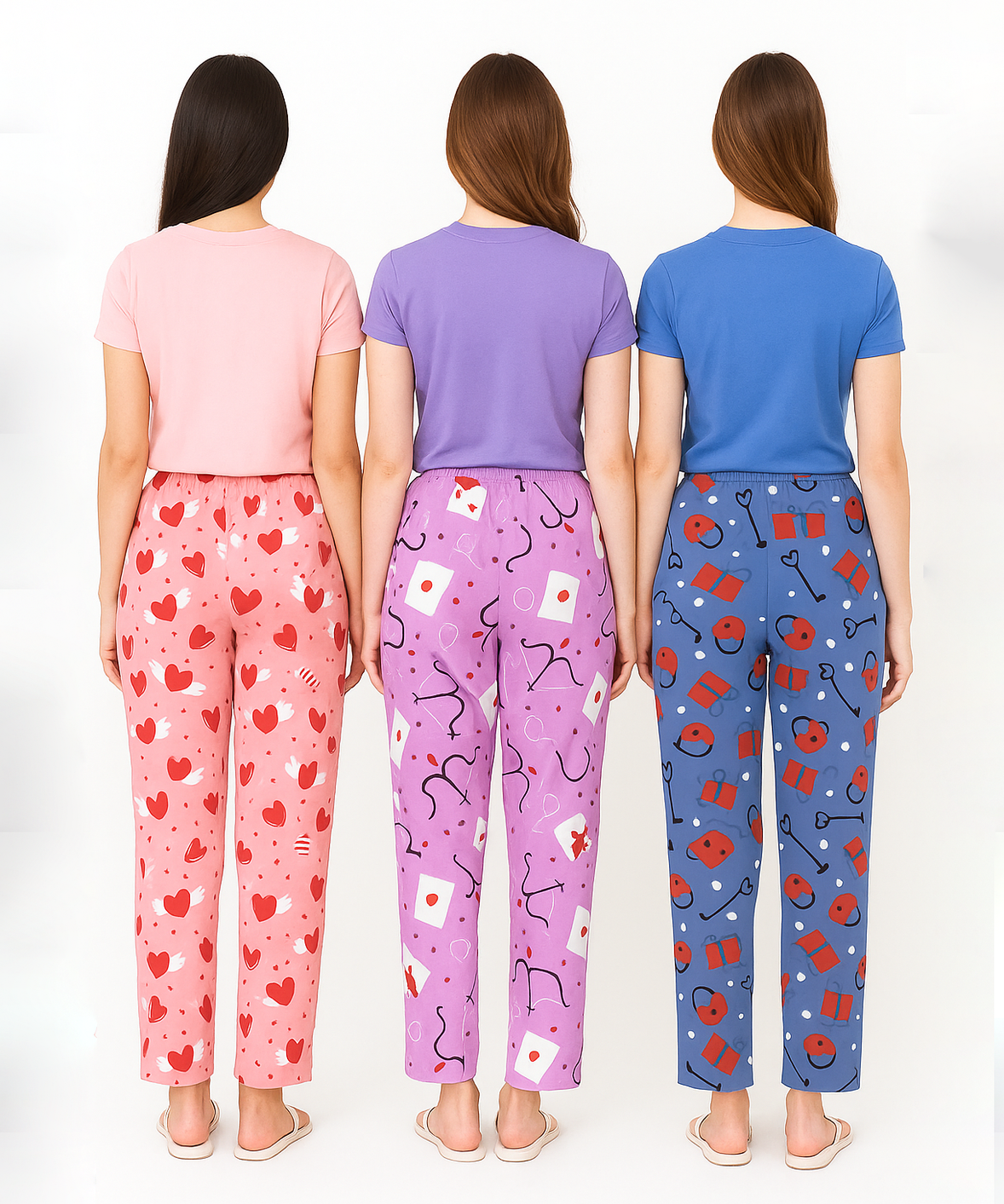 Women's 100% Printed Soft Cotton Night Wear | Track Pant - Pyjama (Pack of 3)