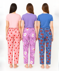 Women's 100% Printed Soft Cotton Night Wear | Track Pant - Pyjama (Pack of 3)