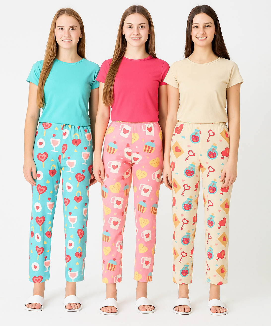 Women's 100% Printed Soft Cotton Night Wear | Track Pant - Pyjama (Pack of 3)
