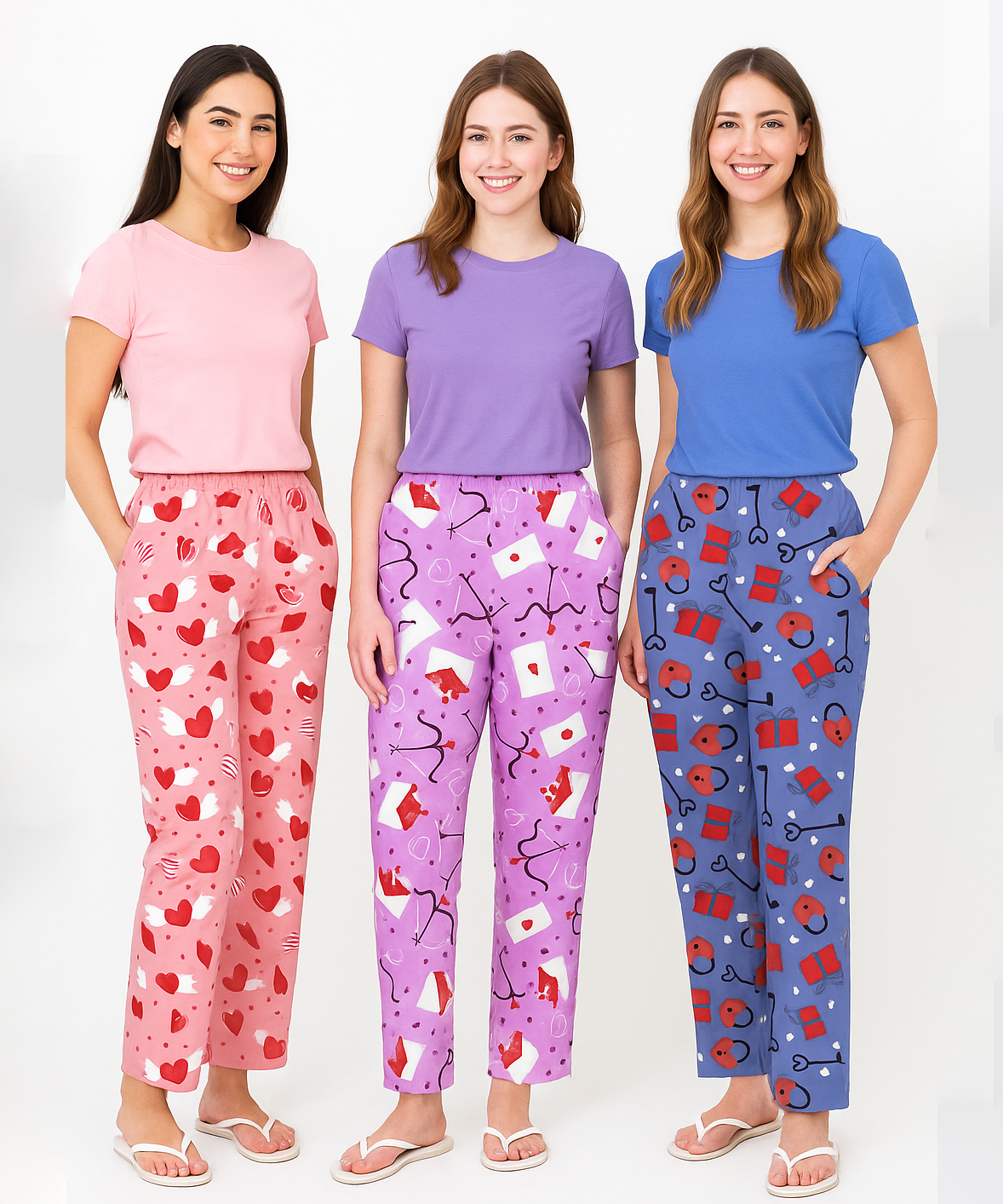 Women's 100% Printed Soft Cotton Night Wear | Track Pant - Pyjama (Pack of 3)