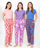 Women's 100% Printed Soft Cotton Night Wear | Track Pant - Pyjama (Pack of 3)