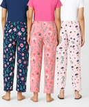 Women's 100% Printed Soft Cotton Night Wear | Track Pant - Pyjama (Pack of 3)