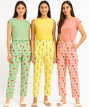 Women's 100% Printed Soft Cotton Night Wear | Track Pant - Pyjama (Pack of 3)