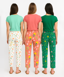 Women's 100% Printed Soft Cotton Night Wear | Track Pant - Pyjama (Pack of 3)