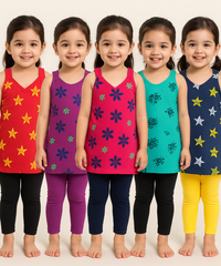 Girls 100% Cotton Printed 1 To 2 Years Gown Dress/Frock Dress (Pack of 5)