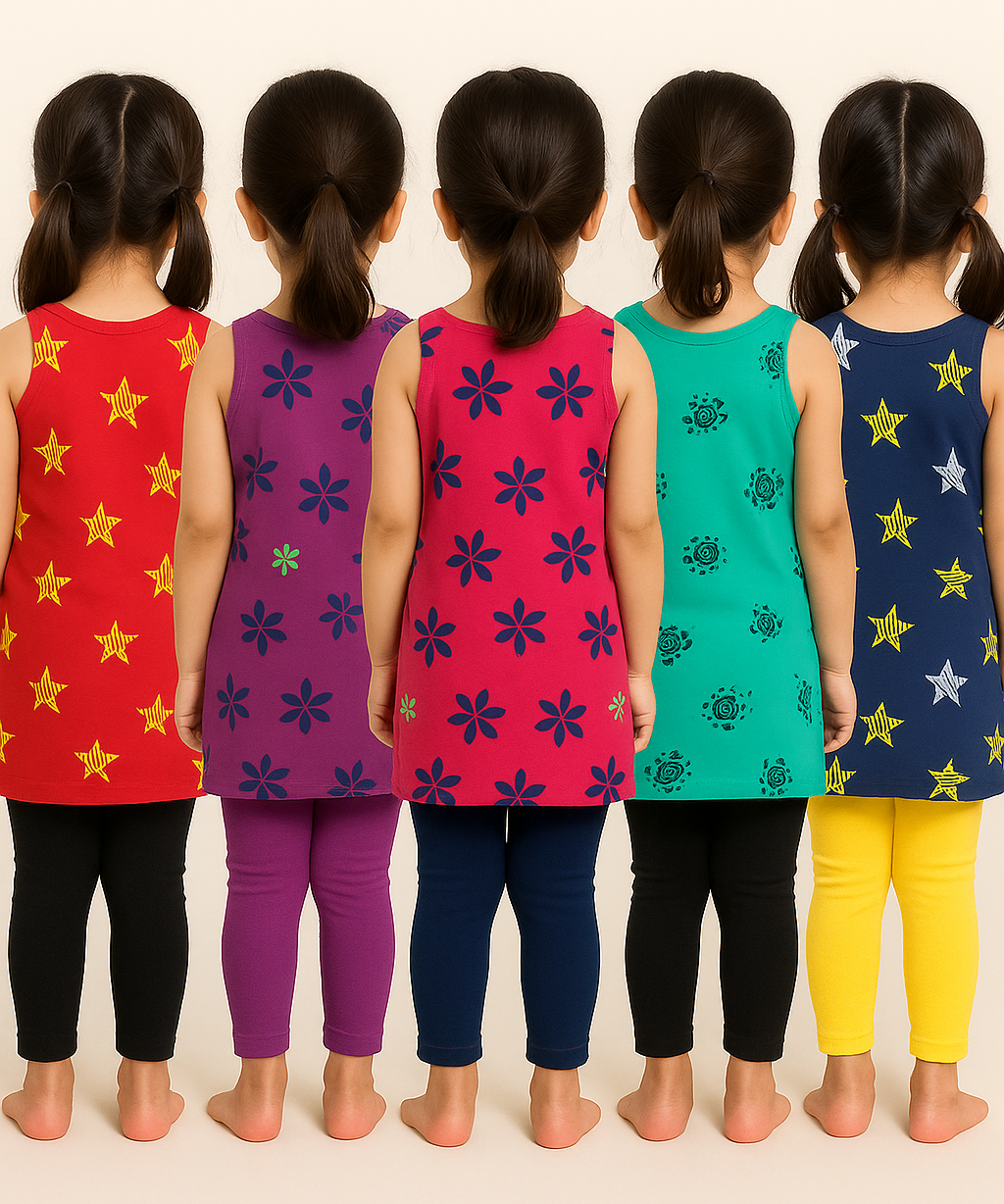 Girls 100% Cotton Printed 1 To 2 Years Gown Dress/Frock Dress (Pack of 5)