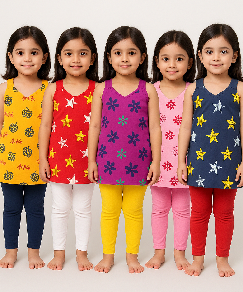 Girls 100% Cotton Printed 3 To 4 Years Gown Dress/Frock Dress (Pack of 5)