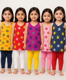 Girls 100% Cotton Printed 3 To 4 Years Gown Dress/Frock Dress (Pack of 5)