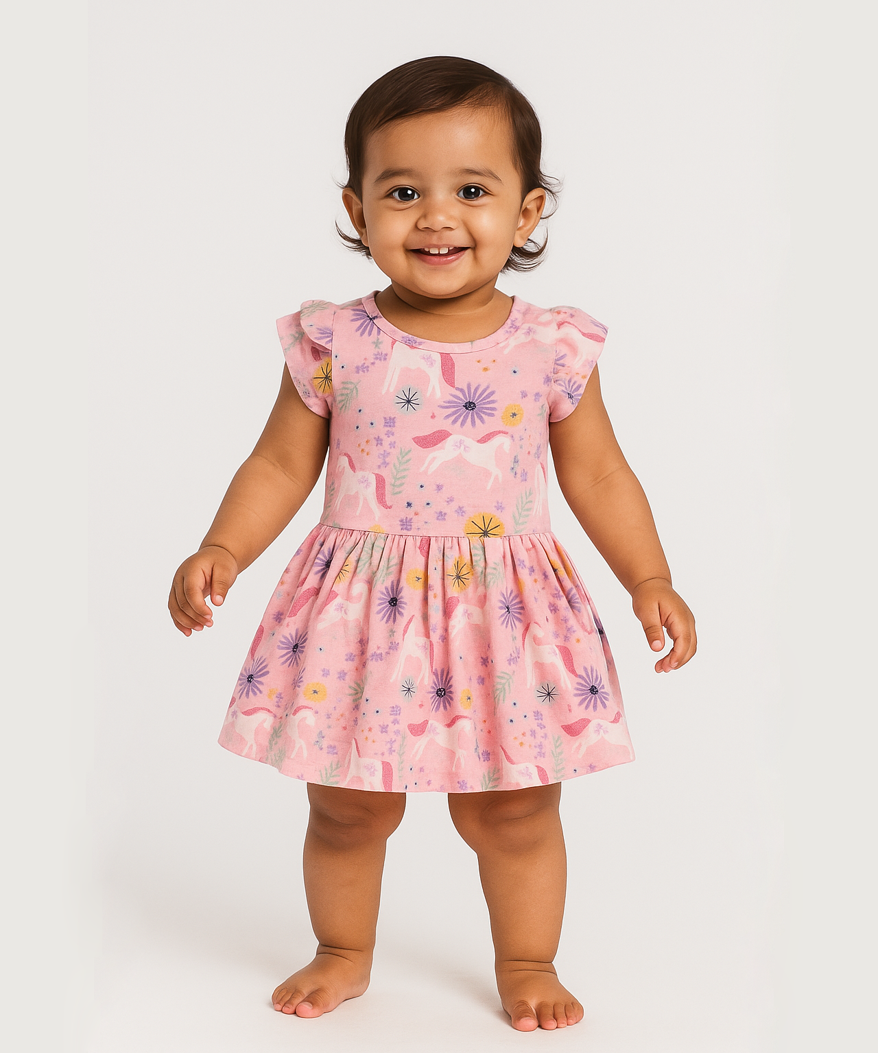 Girls 100% Cotton Printed Gown Dress/Frock Dress | Age 3-18 Months