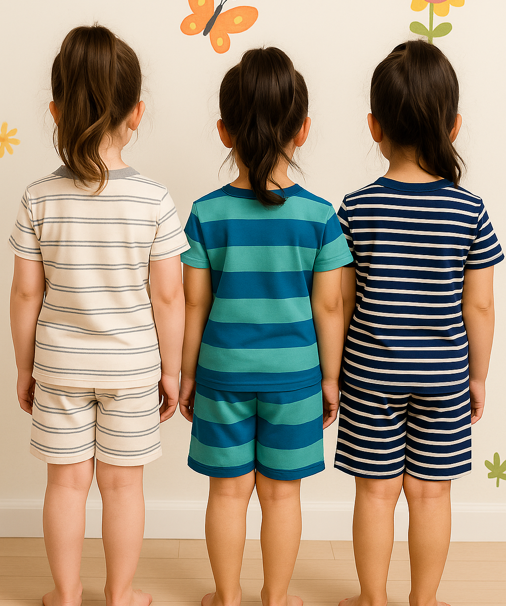 Girls Cotton Stripes Kids Co-ord Set Combo / Age 1-2 Years (Tshirt & Shorts Set Pack of 3)