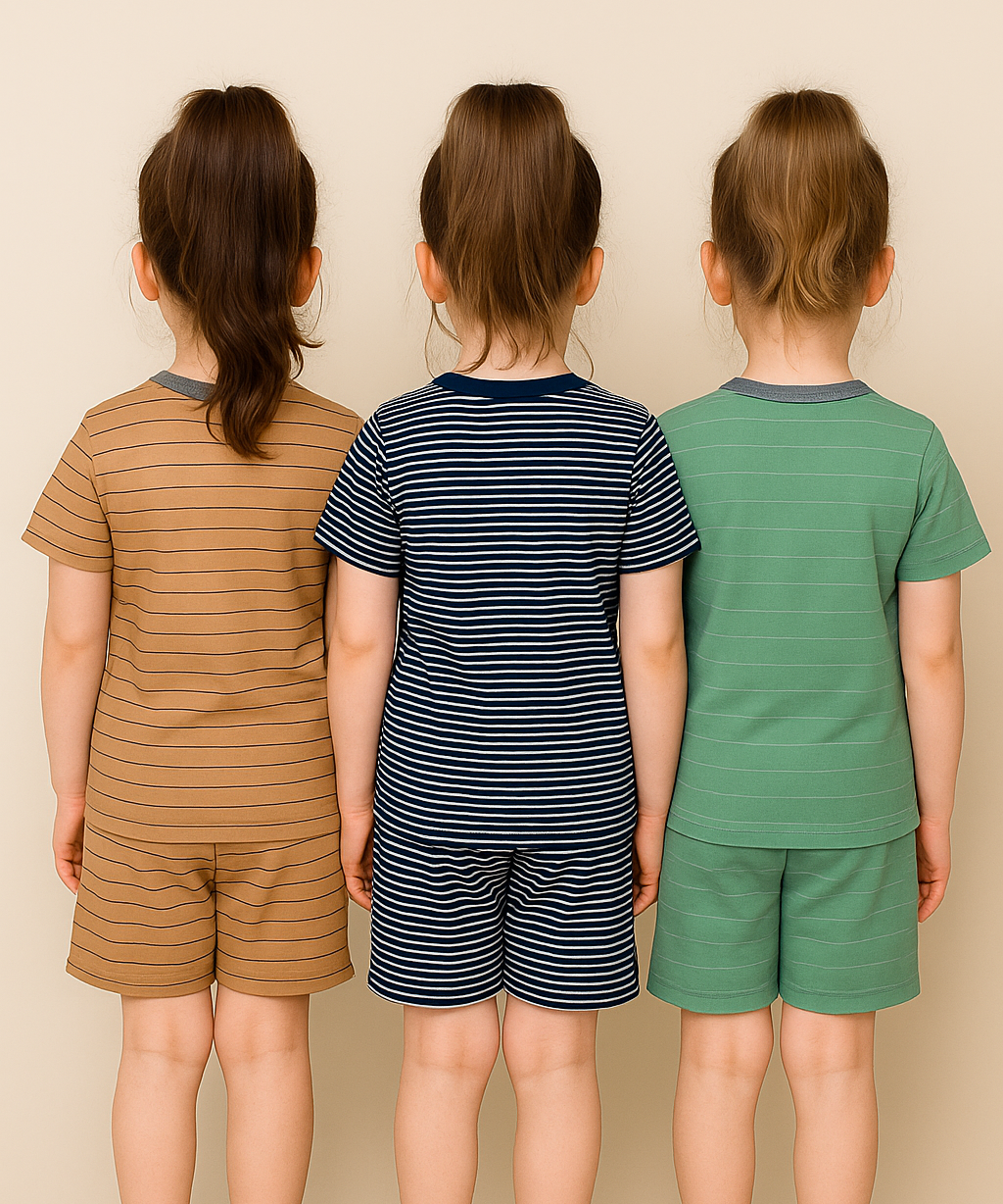 Girls Cotton Stripes Kids Co-ord Set Combo / Age 2-3 Years (Tshirt & Shorts Set Pack of 3)