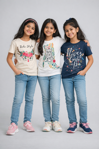 Girls Printed Casual Round Neck T-shirt (Pack of 3 Pieces)