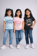 Girls Printed Casual Round Neck T-shirt (Pack of 3 Pieces)