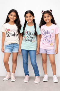 Girls Printed Casual Round Neck T-shirt (Pack of 3 Pieces)