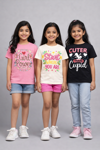 Girls Printed Casual Round Neck T-shirt (Pack of 3 Pieces)