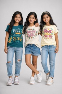 Girls Printed Casual Round Neck T-shirt (Pack of 3 Pieces)