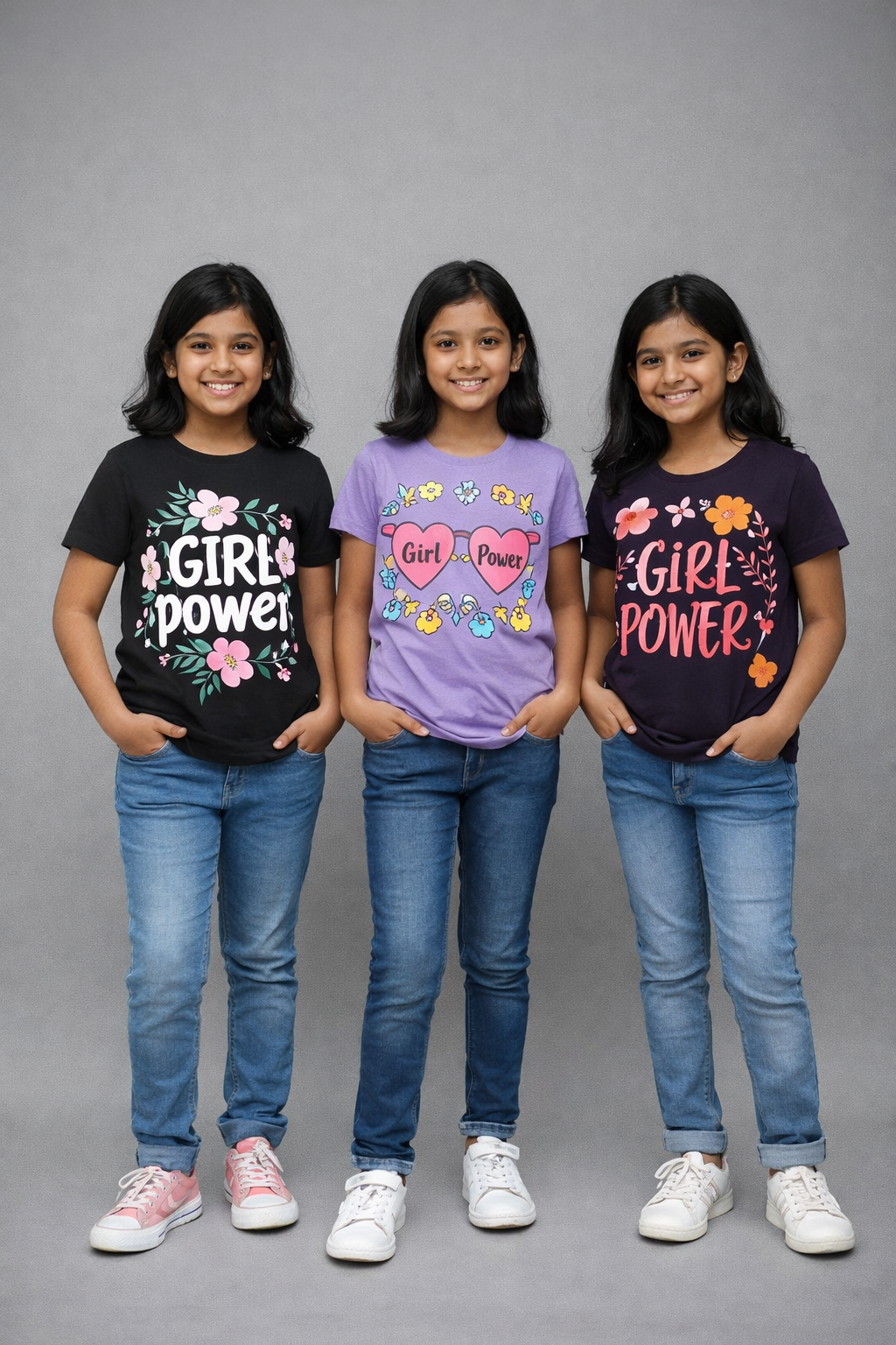Girls Printed Casual Round Neck T-shirt (Pack of 3 Pieces)