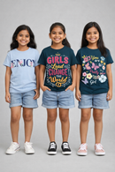 Girls Printed Casual Round Neck T-shirt (Pack of 3 Pieces)