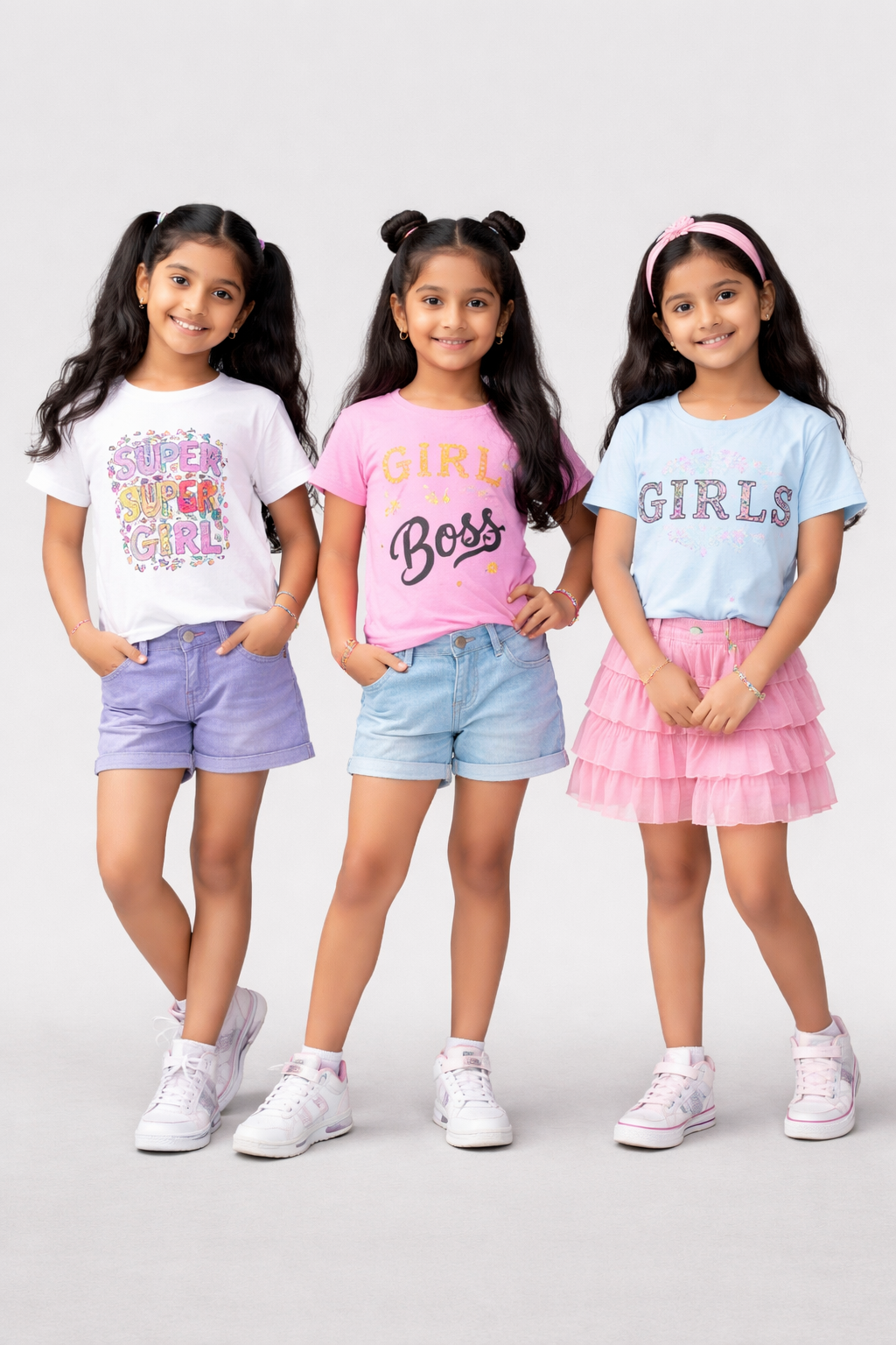 Girls Printed Casual Round Neck T-shirt (Pack of 3 Pieces)