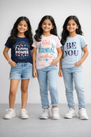 Girls Printed Casual Round Neck T-shirt (Pack of 3 Pieces)