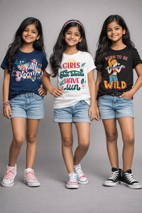 Girls Printed Casual Round Neck T-shirt (Pack of 3 Pieces)