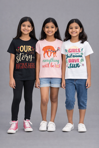 Girls Printed Casual Round Neck T-shirt (Pack of 3 Pieces)