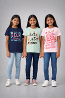 Girls Printed Casual Round Neck T-shirt (Pack of 3 Pieces)