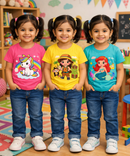 Kids Cotton Girls Tshirt With Cartoon Print Multi Color | Age 0 to 6 Years (Pack of 3 Pieces)