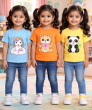 Kids Cotton Girls Tshirt With Cartoon Print Multi Color | Age 0 to 6 Years (Pack of 3 Pieces)