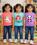 Kids Cotton Girls Tshirt With Cartoon Print Multi Color | Age 0 to 6 Years (Pack of 3 Pieces)