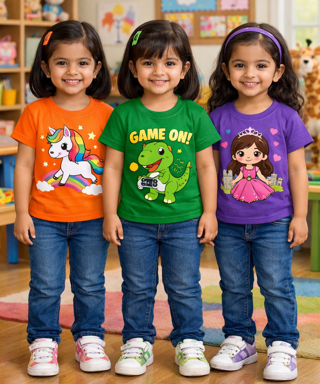 Kids Cotton Girls Tshirt With Cartoon Print Multi Color | Age 0 to 6 Years (Pack of 3 Pieces)