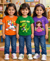 Kids Cotton Girls Tshirt With Cartoon Print Multi Color | Age 0 to 6 Years (Pack of 3 Pieces)