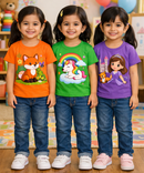 Kids Cotton Girls Tshirt With Cartoon Print Multi Color | Age 0 to 6 Years (Pack of 3 Pieces)