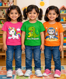 Kids Cotton Girls Tshirt With Cartoon Print Multi Color | Age 0 to 6 Years (Pack of 3 Pieces)