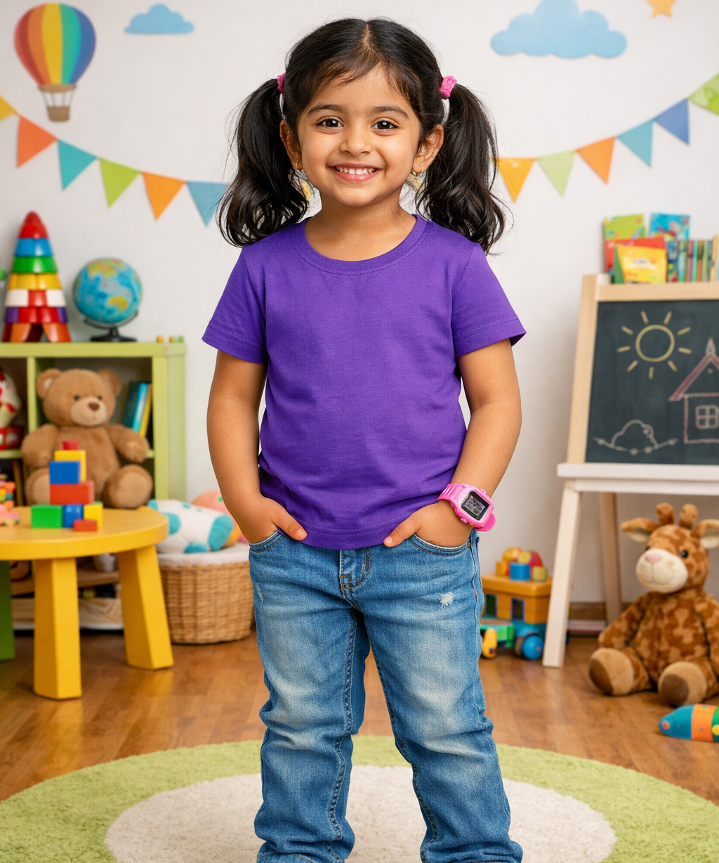 Kids Cotton Girls Plain T-shirt  | Age 0 to 6 Years | Solid Color