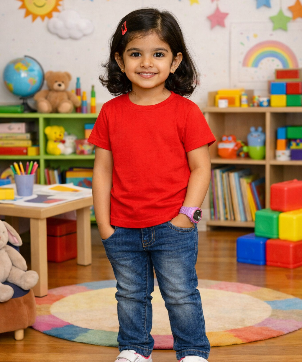 Kids Cotton Girls Plain T-shirt  | Age 0 to 6 Years | Solid Color