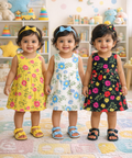Girl Baby Sleeveless Frock | 100% Cotton Floral Printed Gown Dress/Frock Dress | Age 0 to 12 Months (Pack of 3)