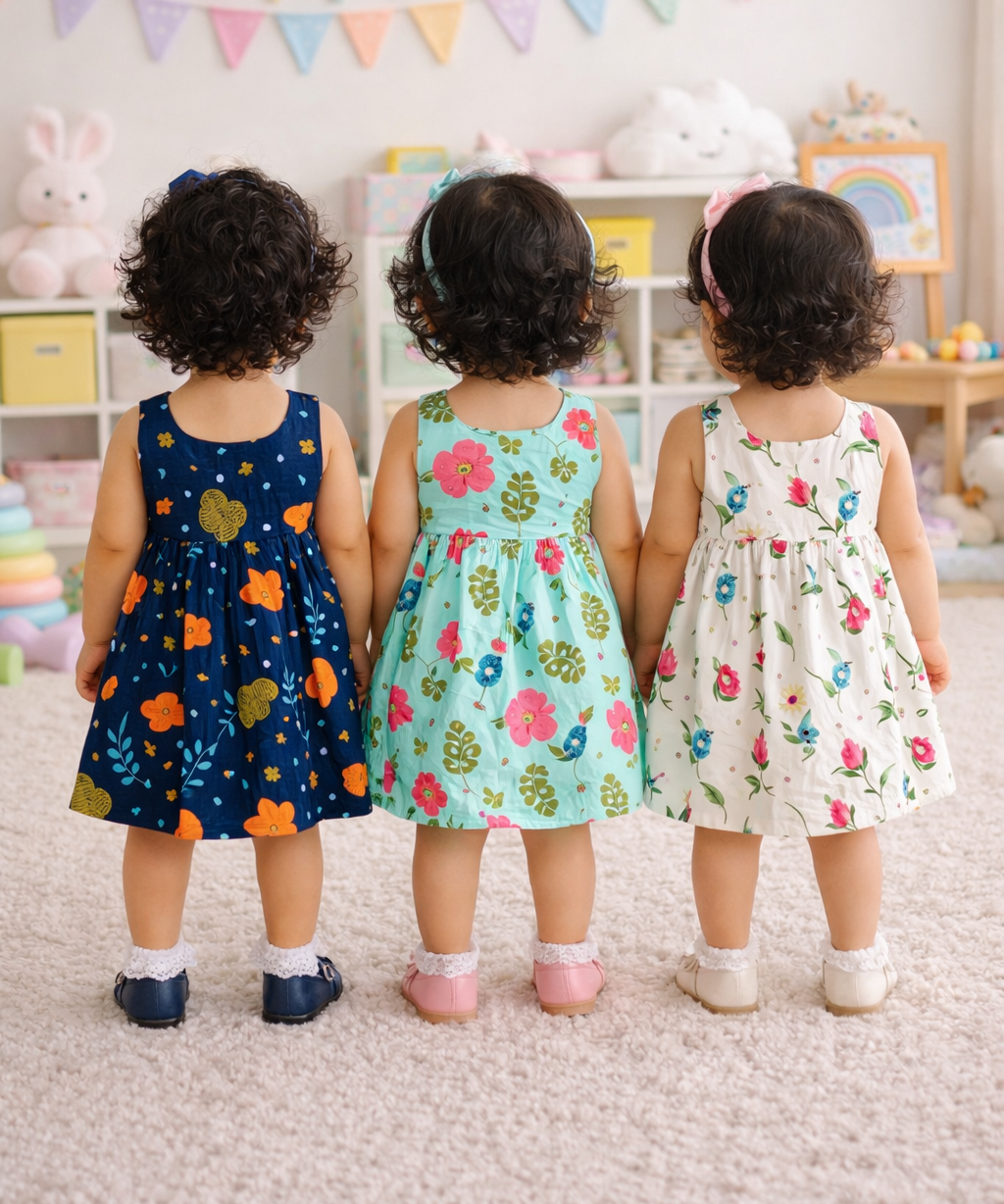 Girl Baby Sleeveless Frock | 100% Cotton Floral Printed Gown Dress/Frock Dress | Age 0 to 12 Months (Pack of 3)