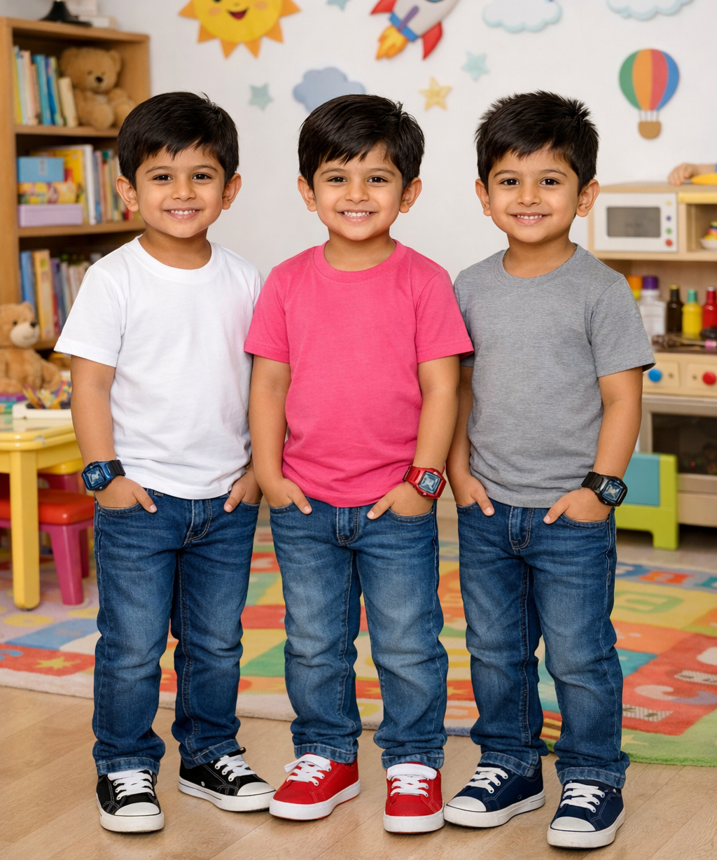 Kids Cotton Boys Tshirt Plain Multi Color | Age 0 to 6 Years (Pack of 3 Pieces)