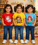 Kids Cotton Girls Tshirt With Cartoon Print Multi Color | Age 0 to 6 Years (Pack of 3 Pieces)