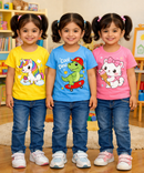 Kids Cotton Girls Tshirt With Cartoon Print Multi Color | Age 0 to 6 Years (Pack of 3 Pieces)