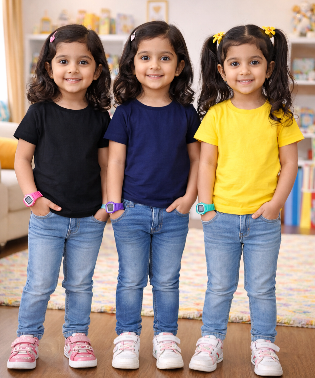 Kids Cotton Girls Tshirt Plain Multi Color | Age 0 to 6 Years (Pack of 3 Pieces)