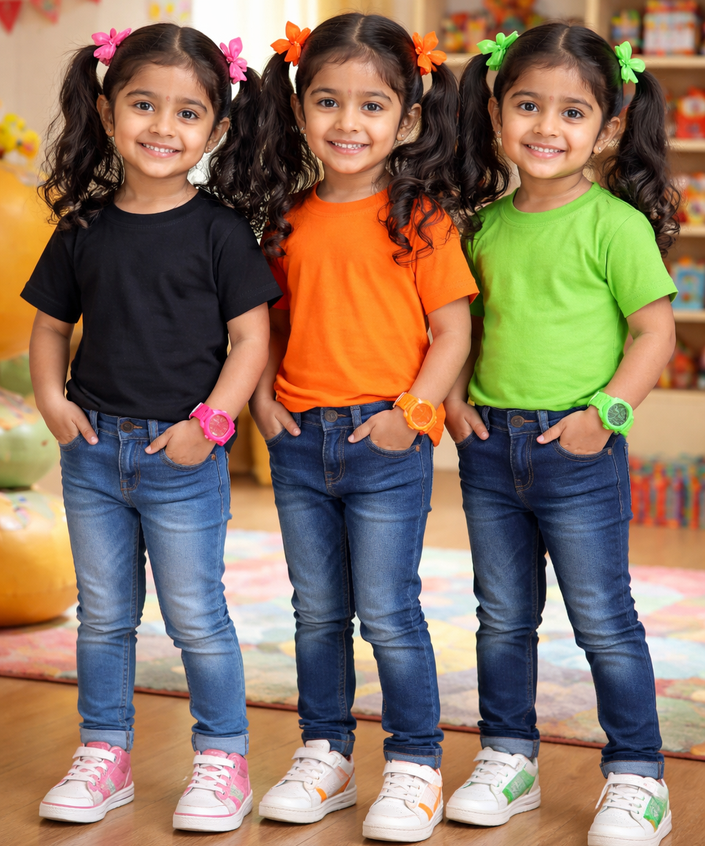 Kids Cotton Girls Tshirt Plain Multi Color | Age 0 to 6 Years (Pack of 3 Pieces)