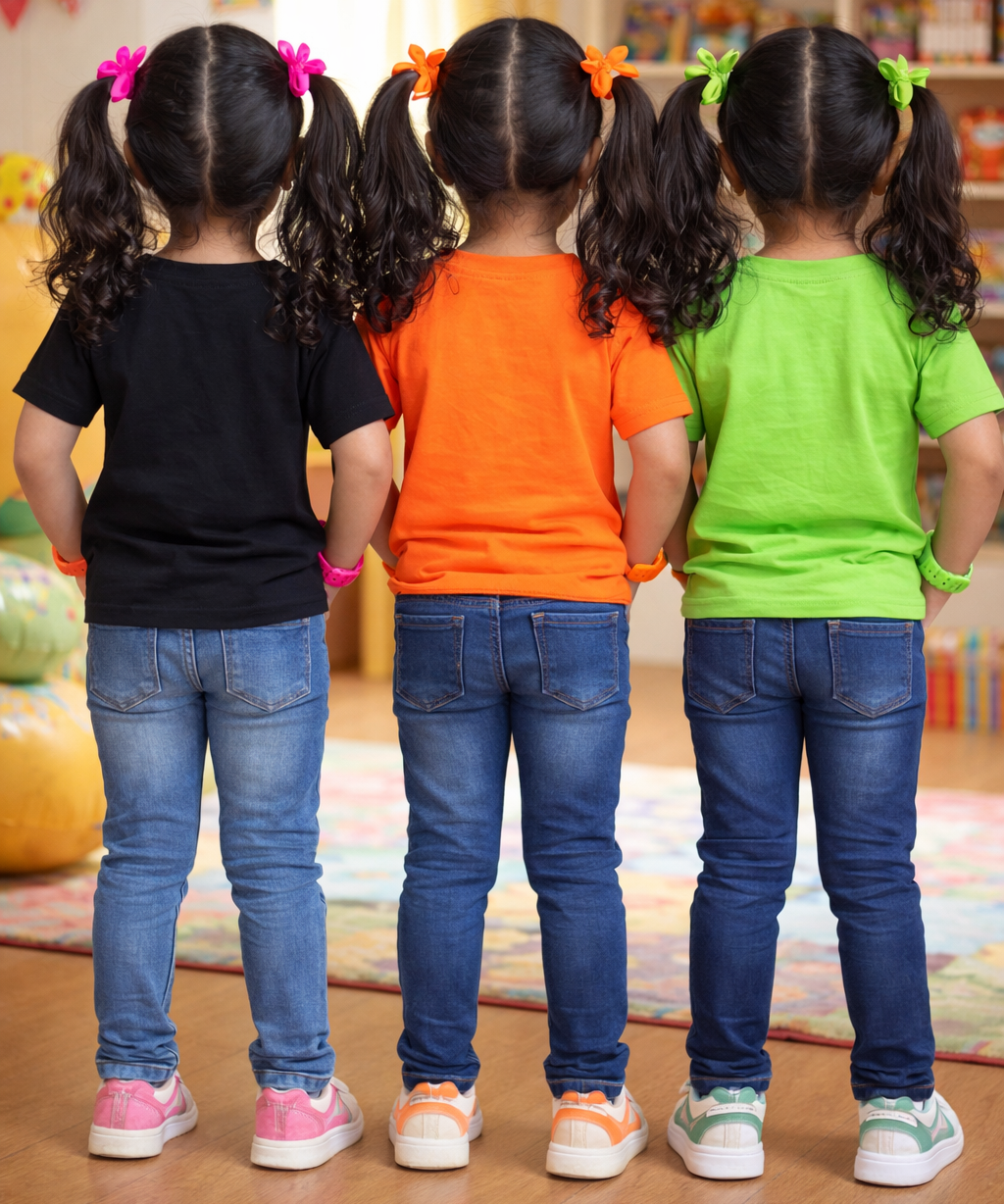 Kids Cotton Girls Tshirt Plain Multi Color | Age 0 to 6 Years (Pack of 3 Pieces)