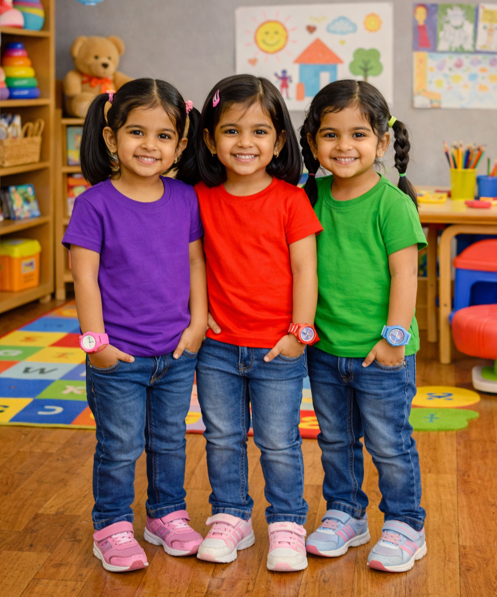 Kids Cotton Girls Tshirt Plain Multi Color | Age 0 to 6 Years (Pack of 3 Pieces)