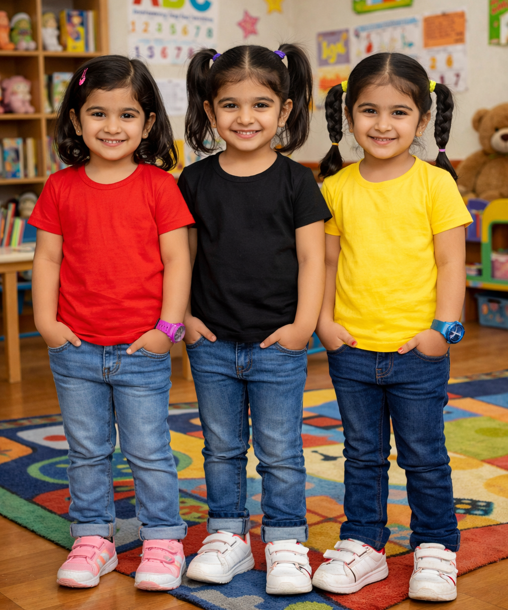 Kids Cotton Girls Tshirt Plain Multi Color | Age 0 to 6 Years (Pack of 3 Pieces)