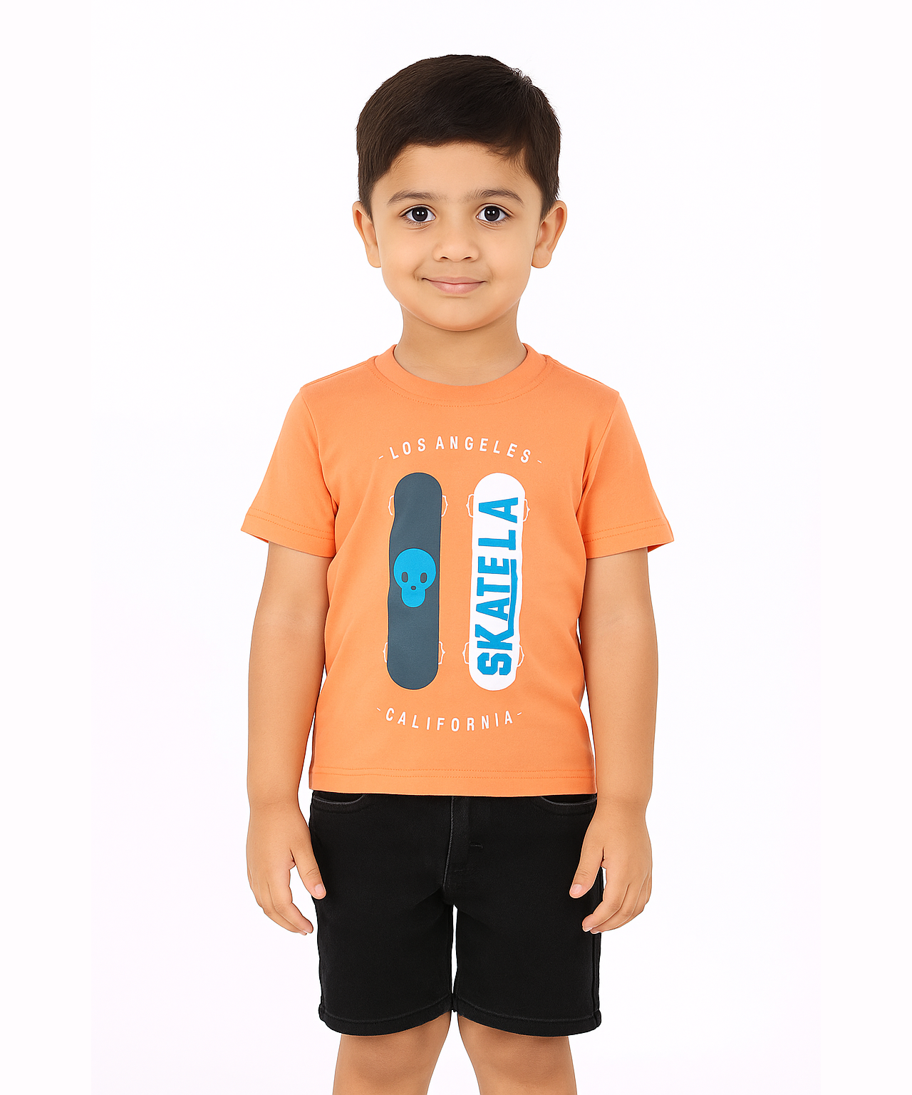 Kids 100% Cotton Single Jersey Tshirt With Printed Orange Colour