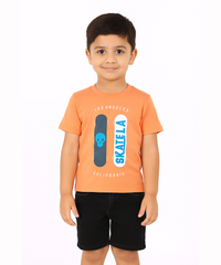 Kids 100% Cotton Single Jersey Tshirt With Printed Orange Colour