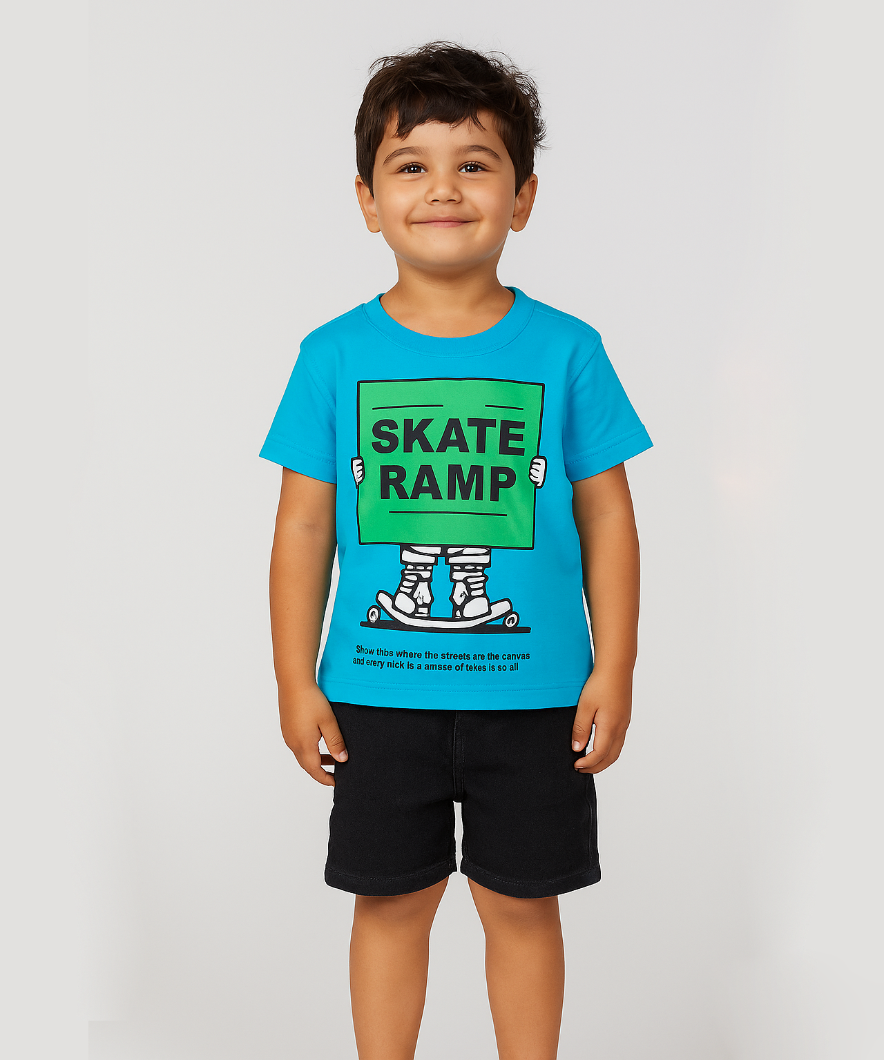 Kids 100% Cotton Single Jersey  Tshirt With Printed Turquoise Colour